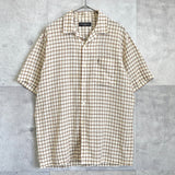 イヴ サンローラン ヴィンテージ YSLロゴ チェック柄 オープンカラーシャツ 半袖シャツ ベージュ - NEWSED