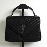 サンローラン カレッジ YSLロゴ レザー 2way ハンドバッグ チェーンショルダーバッグ ブラック - NEWSED