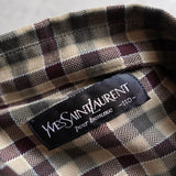 イブ サンローラン ヴィンテージ YSLロゴ チェック柄 長袖シャツ ブラウン/カーキ - NEWSED