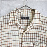 イヴ サンローラン ヴィンテージ YSLロゴ チェック柄 オープンカラーシャツ 半袖シャツ ベージュ - NEWSED