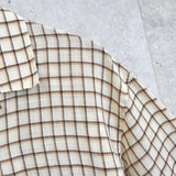 イヴ サンローラン ヴィンテージ YSLロゴ チェック柄 オープンカラーシャツ 半袖シャツ ベージュ - NEWSED