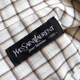イヴ サンローラン ヴィンテージ YSLロゴ チェック柄 オープンカラーシャツ 半袖シャツ ベージュ - NEWSED