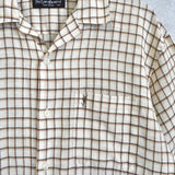 イヴ サンローラン ヴィンテージ YSLロゴ チェック柄 オープンカラーシャツ 半袖シャツ ベージュ - NEWSED