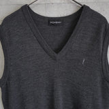 イヴ・サンローラン ヴィンテージ カサンドラロゴ YSLロゴ 刺繍 ニットベスト チャコールグレー - NEWSED