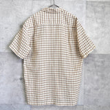 イヴ サンローラン ヴィンテージ YSLロゴ チェック柄 オープンカラーシャツ 半袖シャツ ベージュ - NEWSED