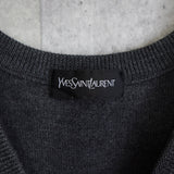 イヴ・サンローラン ヴィンテージ カサンドラロゴ YSLロゴ 刺繍 ニットベスト チャコールグレー - NEWSED