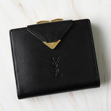 イヴ サンローラン YSLロゴ レザー 長財布 がま口 二つ折り財布 ブラック - NEWSED