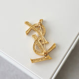 イヴサンローラン カサンドラロゴ YSLロゴ ラインストーン ブローチ GPゴールド - NEWSED