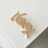 イヴサンローラン カサンドラロゴ YSLロゴ ラインストーン ブローチ GPゴールド - NEWSED