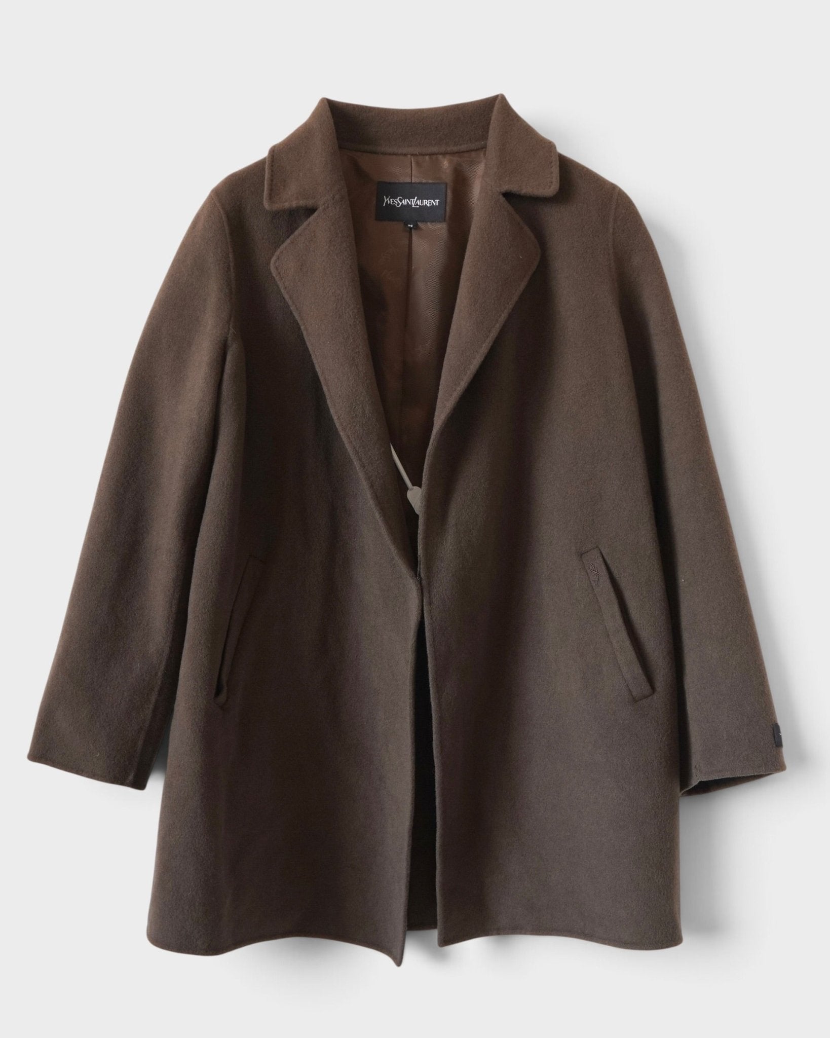 美品✨Yves Saint Laurent ウールコート ブラウン　M イヴ サンローラン ヴィンテージ YSLロゴ ウール ミドルコート