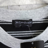 イヴ・サンローラン ヴィンテージ カサンドラロゴ YSLロゴ 刺繍 Tシャツ ストライプ柄 グレー デッドストック品 - NEWSED