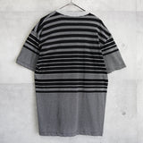 イヴ・サンローラン ヴィンテージ カサンドラロゴ YSLロゴ 刺繍 Tシャツ ストライプ柄 グレー デッドストック品 - NEWSED