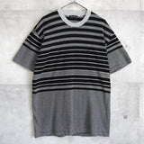 イヴ・サンローラン ヴィンテージ カサンドラロゴ YSLロゴ 刺繍 Tシャツ ストライプ柄 グレー デッドストック品 - NEWSED