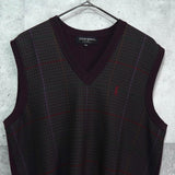 イヴ サンローラン ヴィンテージ YSLロゴ Vネック チェック柄 ニットベスト ボルドー - NEWSED
