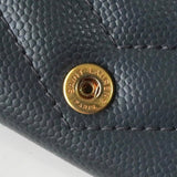 イヴ サンローラン YSLロゴ Vステッチ レザー 三つ折り財布 コンパクトウォレット グレー - NEWSED