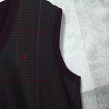イヴ サンローラン ヴィンテージ YSLロゴ Vネック チェック柄 ニットベスト ボルドー - NEWSED