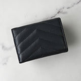 イヴ サンローラン YSLロゴ Vステッチ レザー 三つ折り財布 コンパクトウォレット グレー - NEWSED