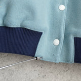 メゾン キツネ フェルトロゴ デニム切り替え ウール ブルゾン スタジャン ブルー