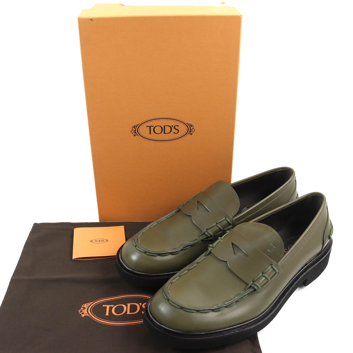 トッズ MOCASSINO EXTRALIGHT 92C ロゴ型押し モカシン ローファー カーキ 大きいサイズ 10 メンズ