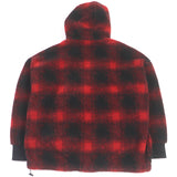 ディースクエアード CHECK PATCH ZIP HOODIE バッファローチェック ボアフリースジャケット ブルゾン レッド M メンズ