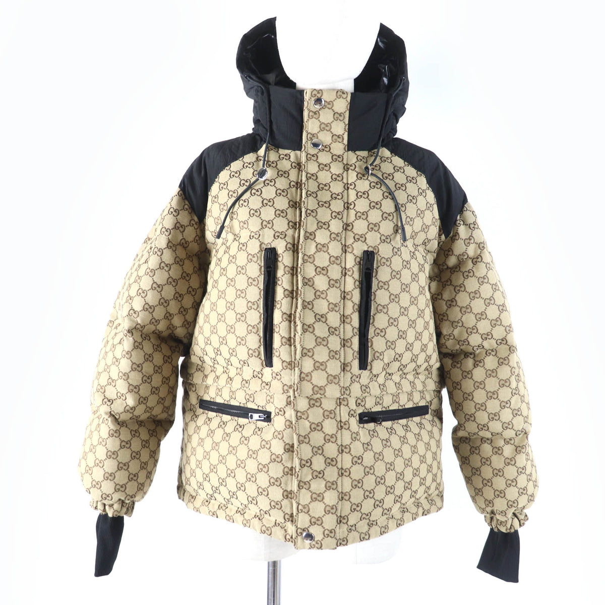 グッチ GGキャンバス ボンバージャケット 現行品 2WAY ダウンジャケット ベージュ 36 レディース