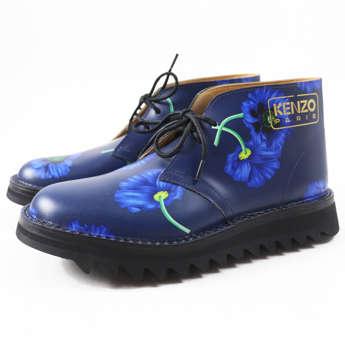 ケンゾー KENZOWAVE NIGO POPPY プリント レースアップ ショートブーツ ブルー 37 レディース