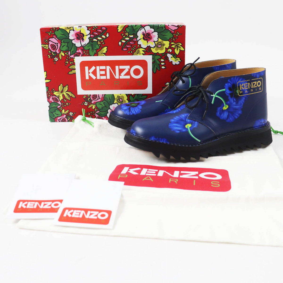ケンゾー KENZOWAVE NIGO POPPY プリント レースアップ ショートブーツ ブルー 37 レディース