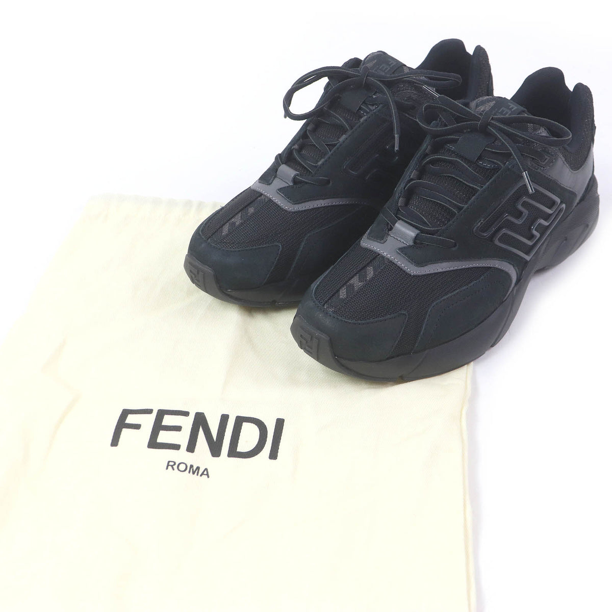 フェンディ FASTER TRAINERS FFロゴ ズッカ ローカットスニーカー ブラック 6 メンズ