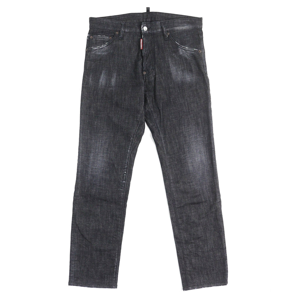 ディースクエアード COOL GUY JEANS ロゴワッペン ダメージ加工 ボタンフライ デニムパンツ ブラック系 46 メンズ