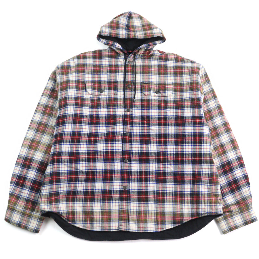 バレンシアガ BLEACHED PLAID HOODED SHIRT ヴィンテージ加工 フーデッド フランネルブルゾン シャツ ジャケット マルチカラー S メンズ