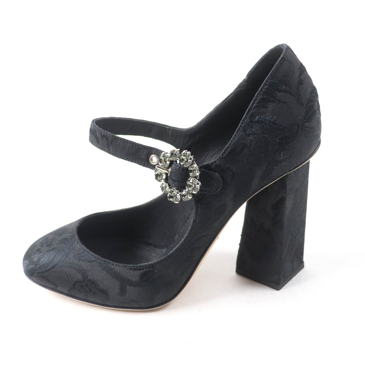 ドルチェ＆ガッバーナ クリスタルバックル フラワー刺繍 パンプス ブラック 35.5 レディース
