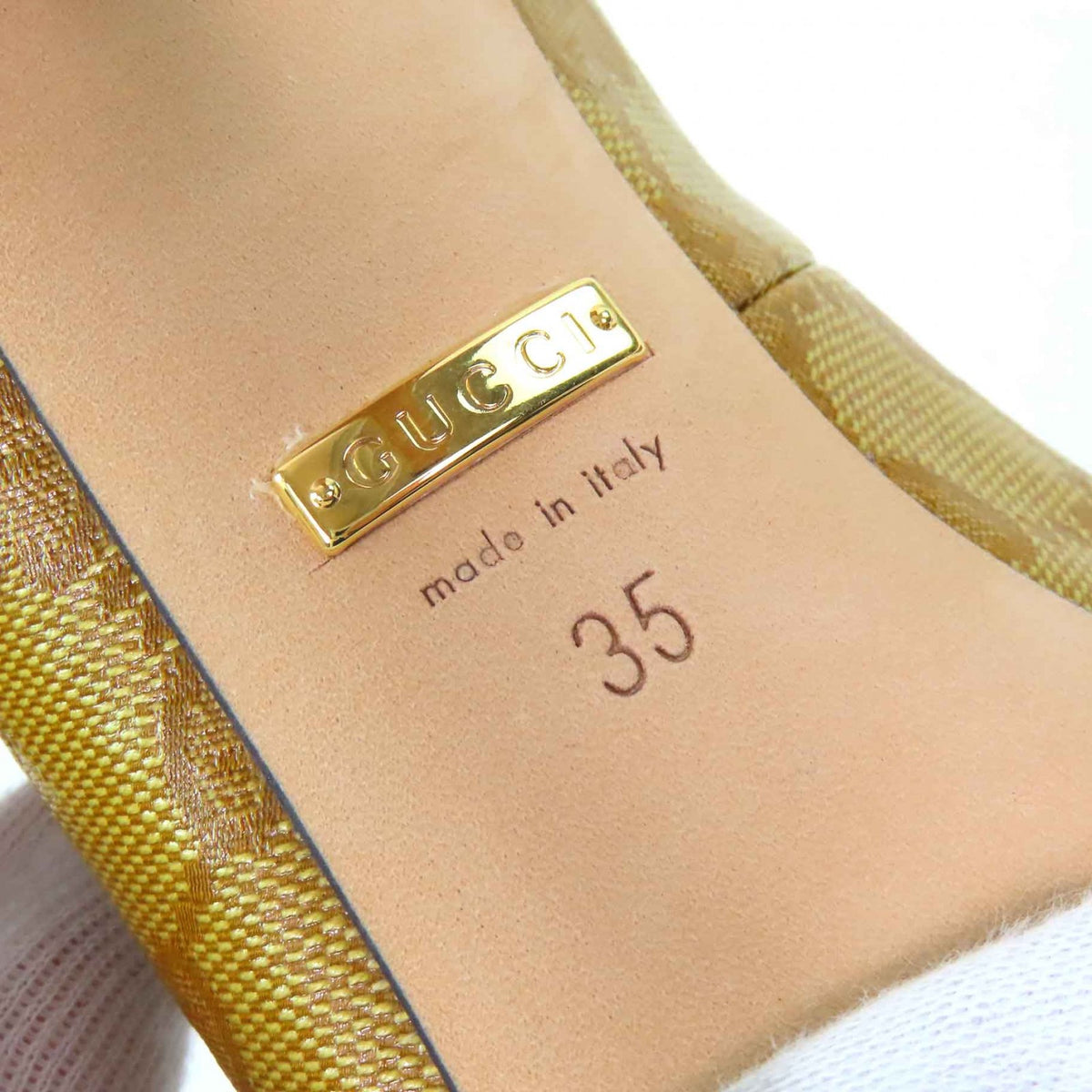 グッチ×アディダス トレフォイル ロゴ ポインテッドトゥ GG クリスタル パンプス キャメル系 35 レディース