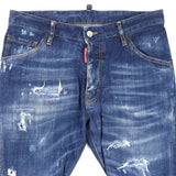 ディースクエアード CLASSIC KENNY TWIST JEAN ロゴレザーワッペン ボタンフライ クラッシュ デニムパンツ インディゴブルー 46 メンズ