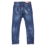 ディースクエアード CLASSIC KENNY TWIST JEAN ロゴレザーワッペン ボタンフライ クラッシュ デニムパンツ インディゴブルー 46 メンズ