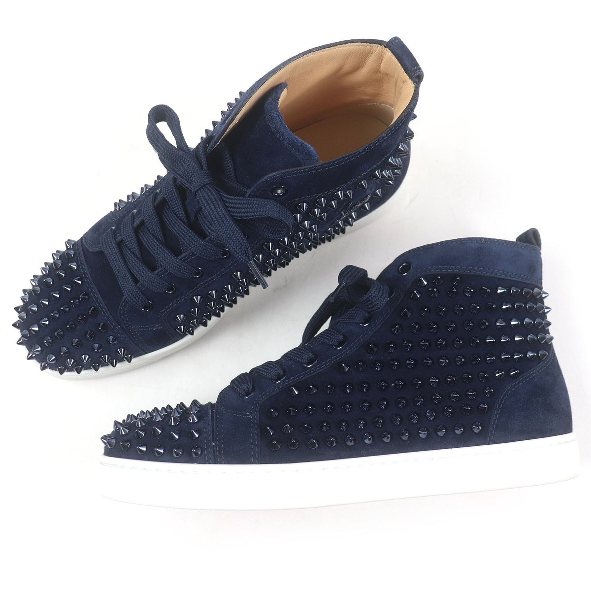 クリスチャンルブタン LOUIS FLAT スパイクスタッズ ハイカットスニーカー ネイビー 40.5 メンズ