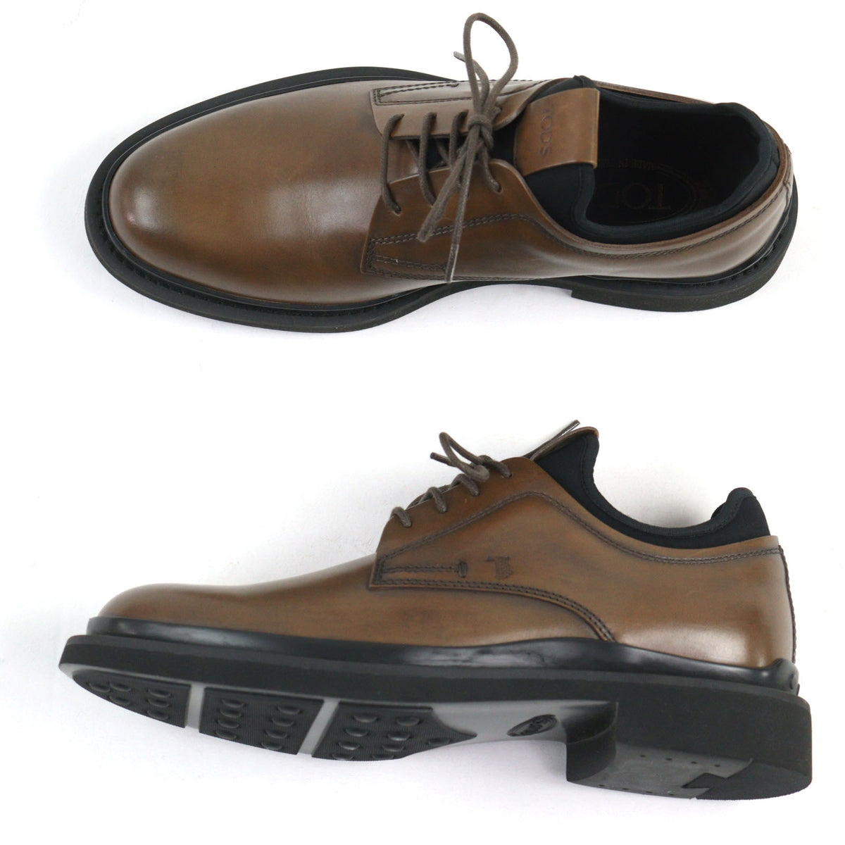 トッズ ALL.NEOPRENE URBAN ロゴ刻印 レースアップ クッション入り レザーシューズ ブラウン系 5 メンズ