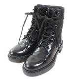 プラダ Re Nylonトライアングルロゴ ブラッシュドレザー ショートブーツ ブラック 37 レディース