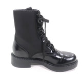 プラダ Re Nylonトライアングルロゴ ブラッシュドレザー ショートブーツ ブラック 37 レディース