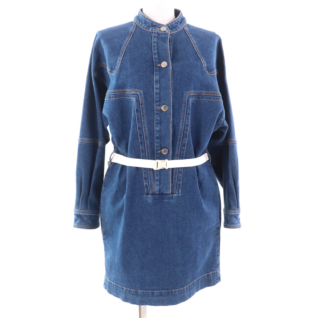 ステラマッカートニー LIANA DENIM DRESS ロゴボタン・ベルト付 長袖 デニム ワンピース インディゴ 36 レディース
