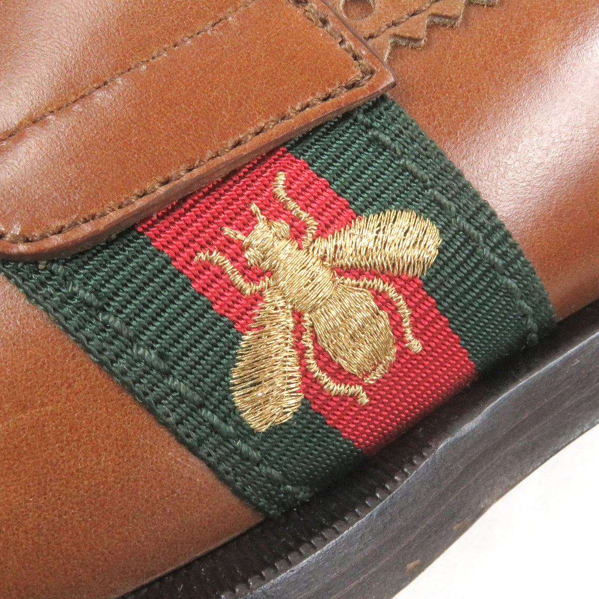 グッチ Bee刺繍 ウェブライン コインローファー ローファー ブラウン 9 メンズ