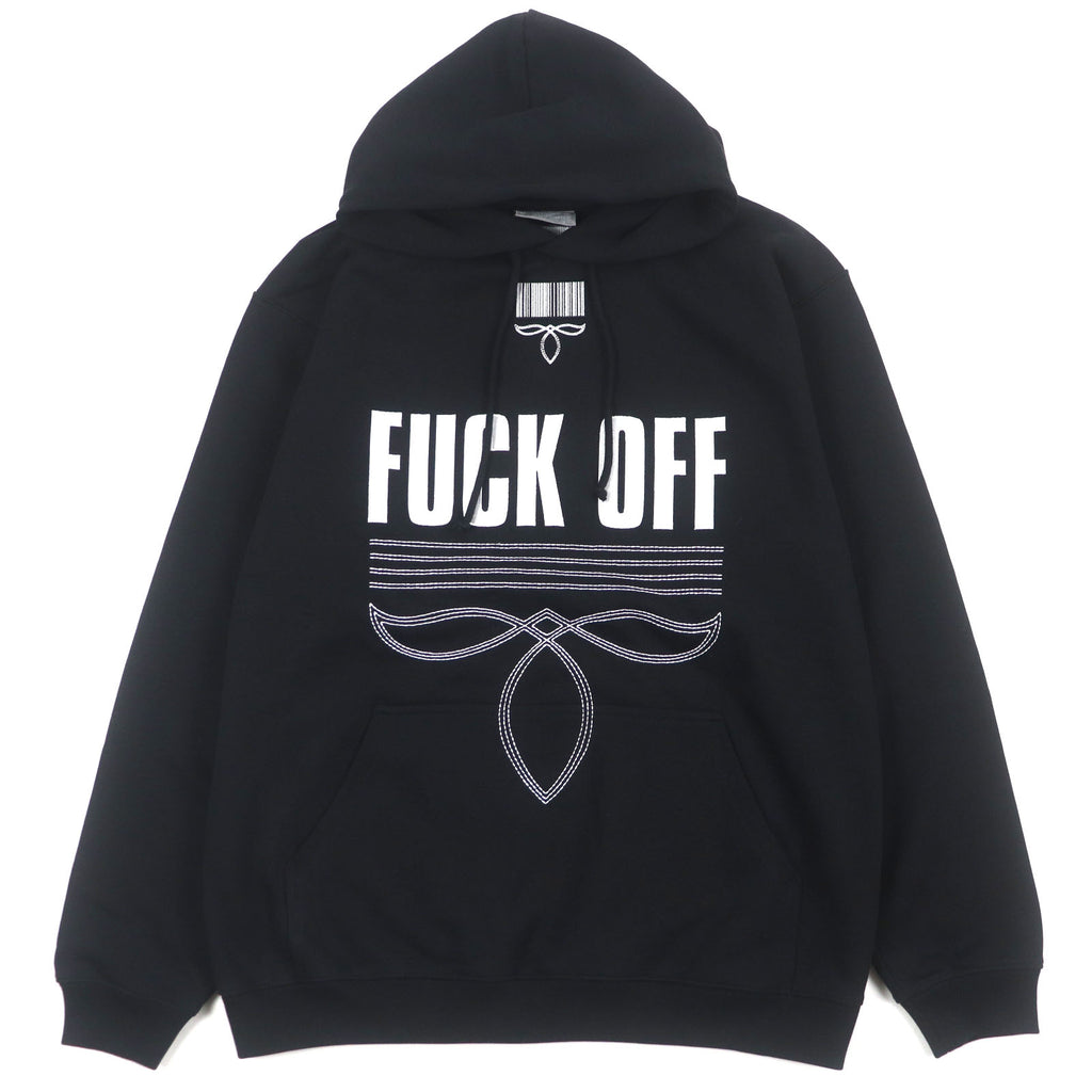 ヴィーティーエムエヌティーエス FUCK OFF 刺繍 フーデッド プルオーバー パーカー ブラック S メンズ