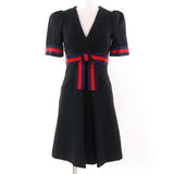 グッチ Jersey V-neck Dress インターロッキングGパール付 ワンピース ブラック XS レディース