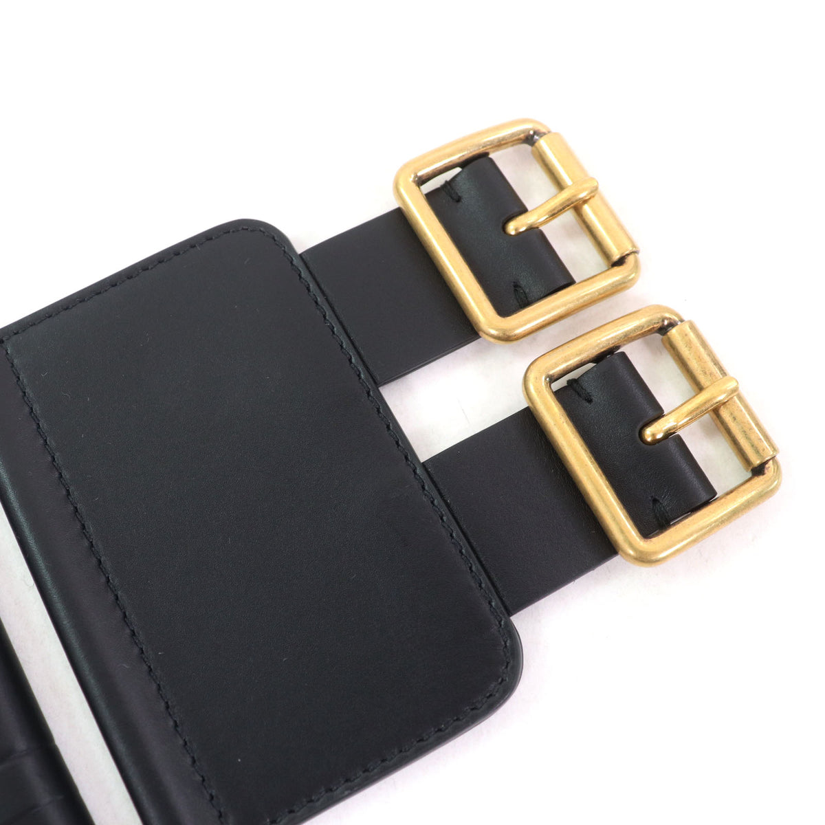 クリスチャンディオール D-WAIST マキシ ダブルゴールドバックル レザー ベルト ブラック 70 レディース
