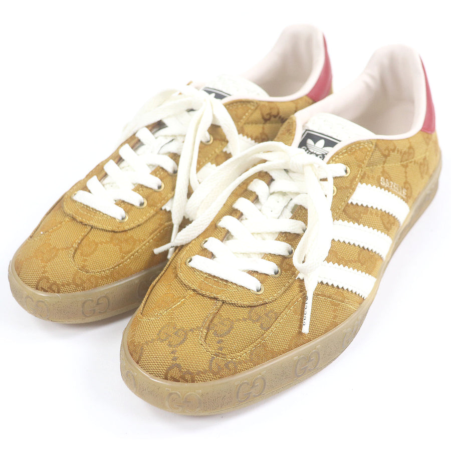 グッチ×アディダス GAZELLE スリーストライプス ローカットスニーカー ブラウン 26 メンズ