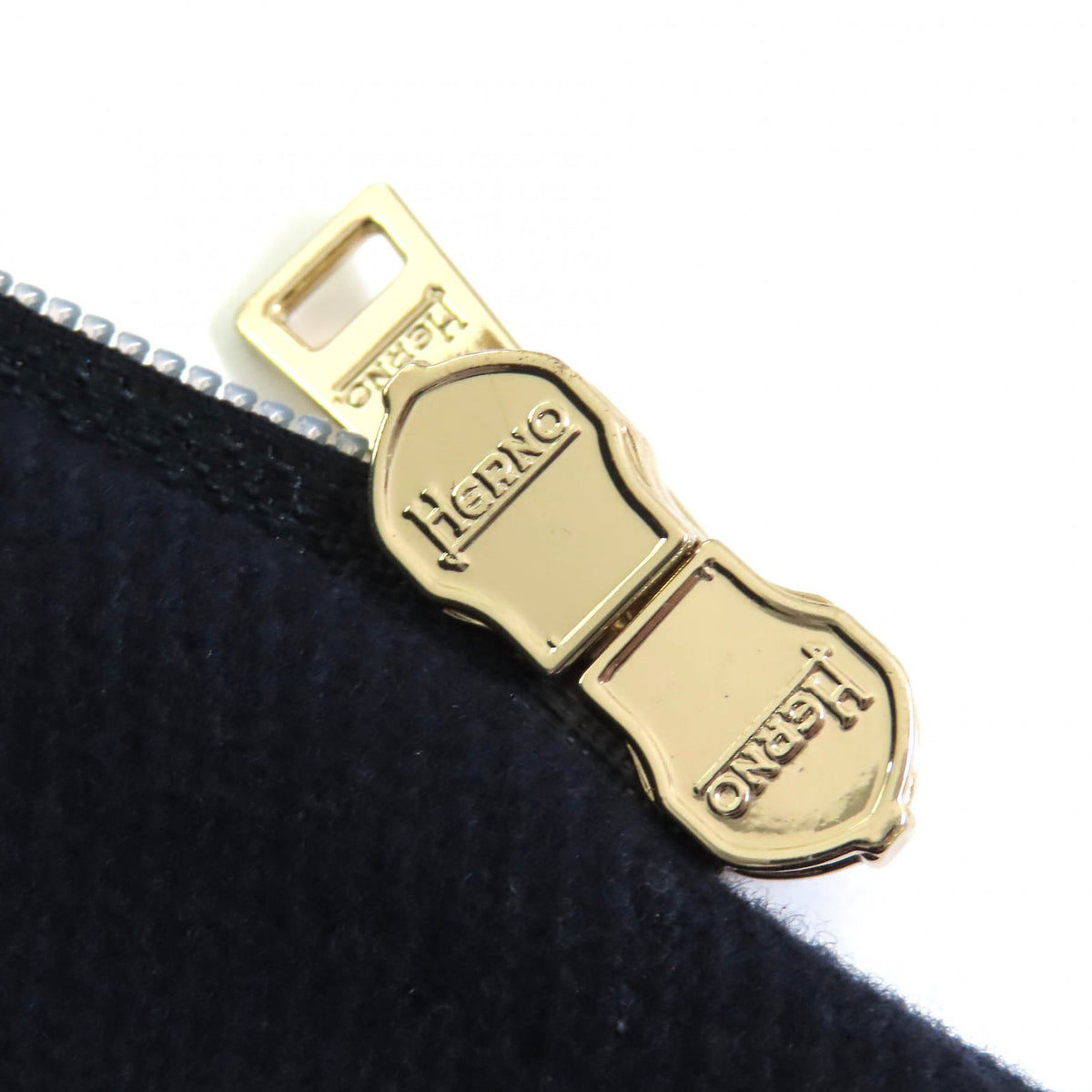ヘルノ ロゴプレート スタンドカラー ウール切替 ZIP UP ロング ダウンコート ネイビー 40 レディース