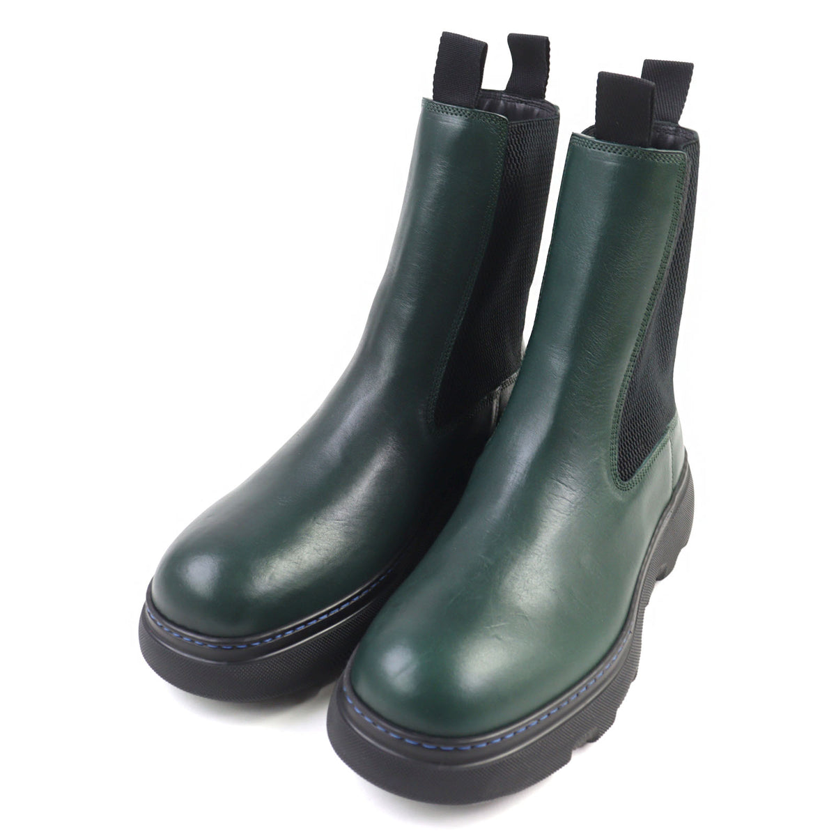 バーバリー Creeper Chelsea Boots クリーパー サイドゴア チャンキーラバーソール チェルシー ブーツ グリーン系 39 メンズ