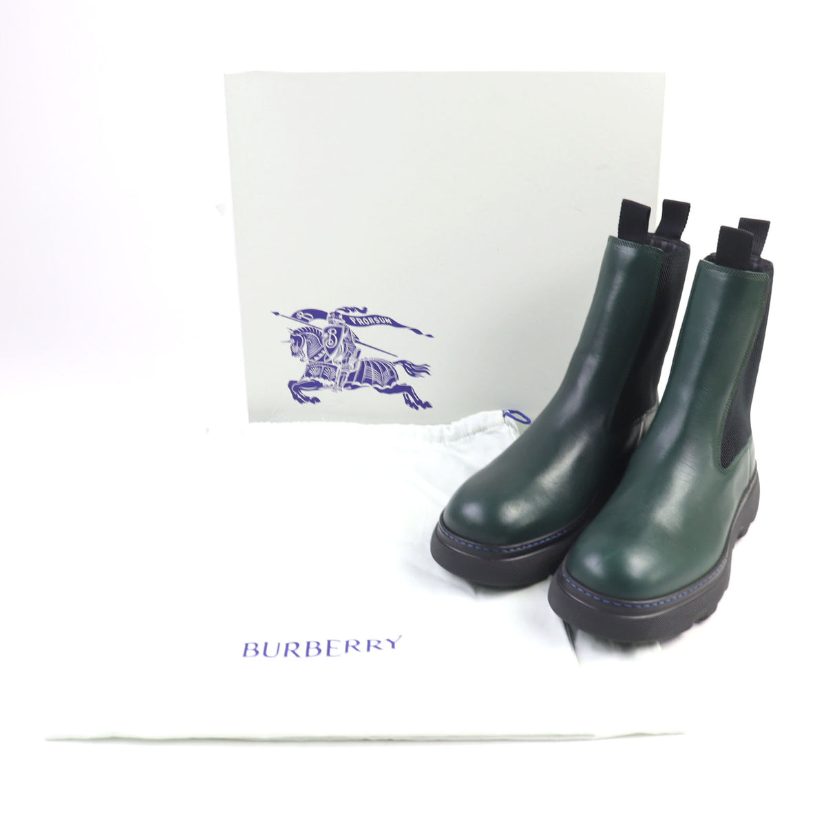 バーバリー Creeper Chelsea Boots クリーパー サイドゴア チャンキーラバーソール チェルシー ブーツ グリーン系 39 メンズ