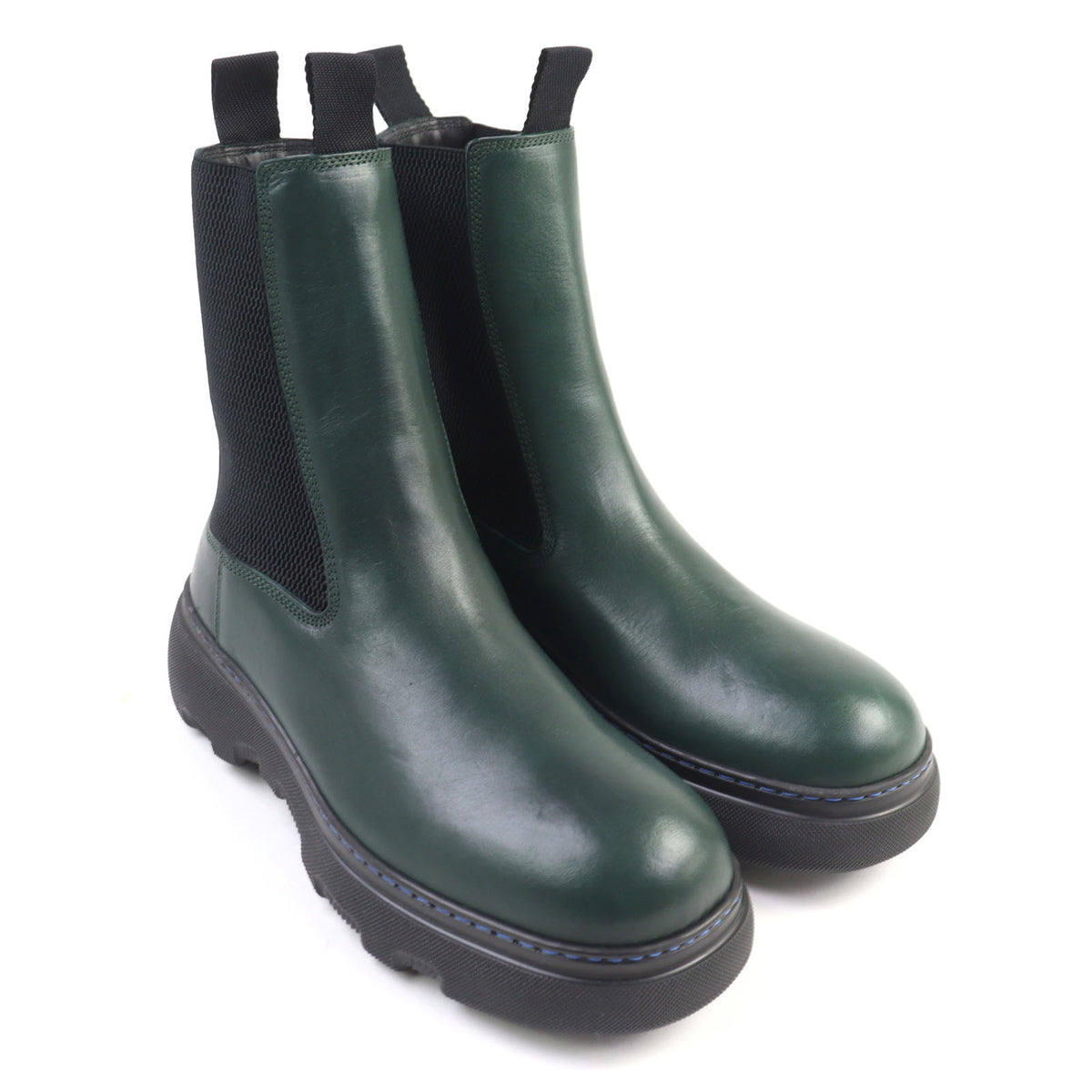 バーバリー Creeper Chelsea Boots クリーパー サイドゴア チャンキーラバーソール チェルシー ブーツ グリーン系 39 メンズ
