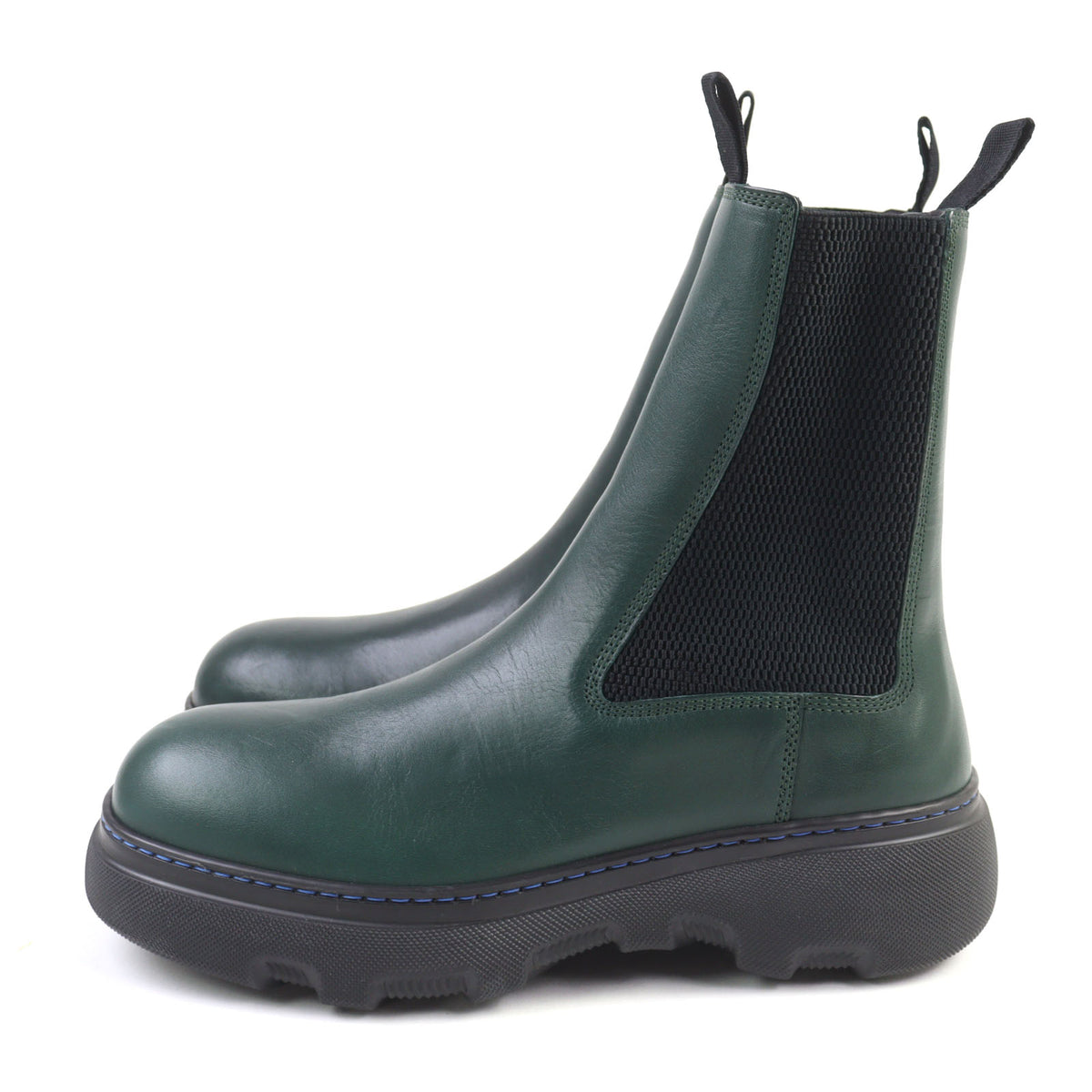 バーバリー Creeper Chelsea Boots クリーパー サイドゴア チャンキーラバーソール チェルシー ブーツ グリーン系 39 メンズ