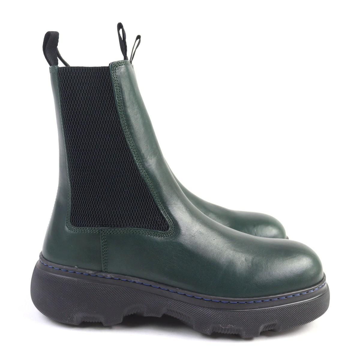 バーバリー Creeper Chelsea Boots クリーパー サイドゴア チャンキーラバーソール チェルシー ブーツ グリーン系 39 メンズ